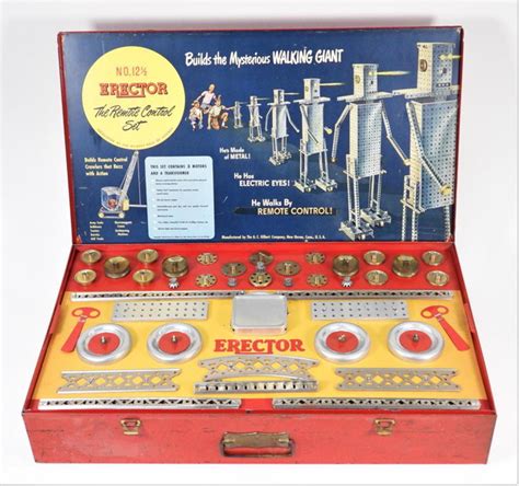 1948 erector set in metal box|Exceptional 1948 Gilbert Walking Robot Erector Set.